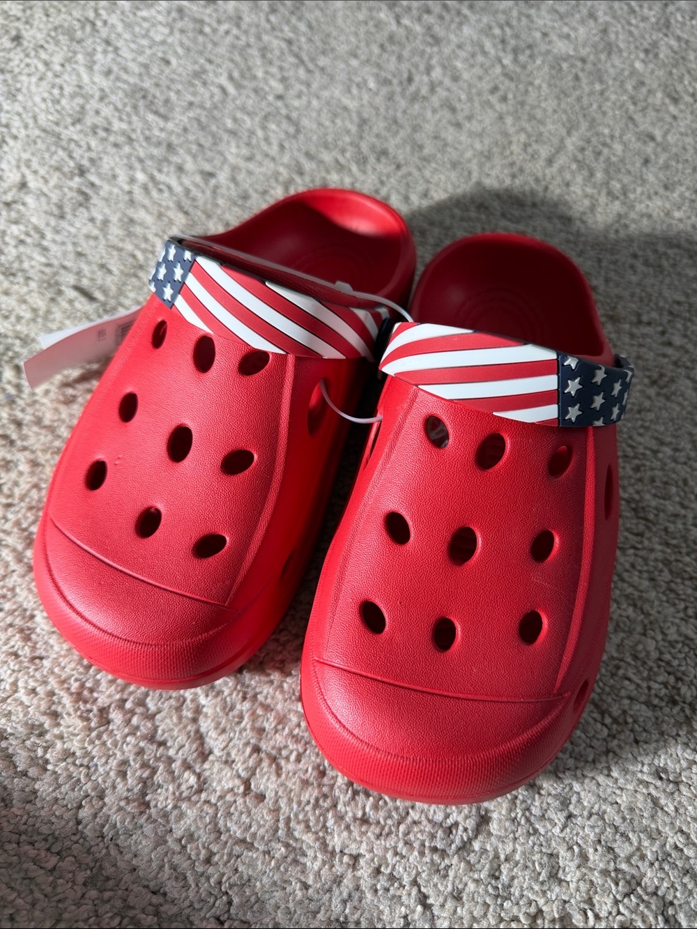 Kids Red Slip-Ons with American Flag Strap